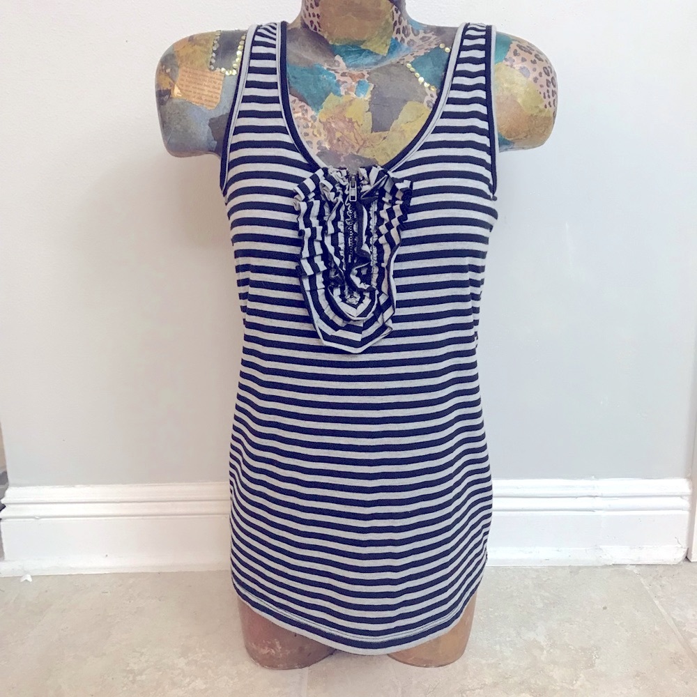 Black and Gray Tank Top with Ruffle Zipper